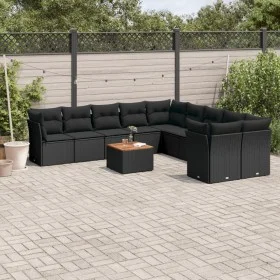 Set de sofás de jardín 11 pzas y cojines ratán sintético negro by , Garden sets - Ref: Foro24-3223850, Price: 693,20 €, Disco...