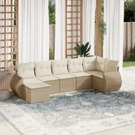 Set sofás de jardín 7 piezas y cojines ratán sintético beige by , Modular outdoor sofas - Ref: Foro24-3221677, Price: 509,82 ...