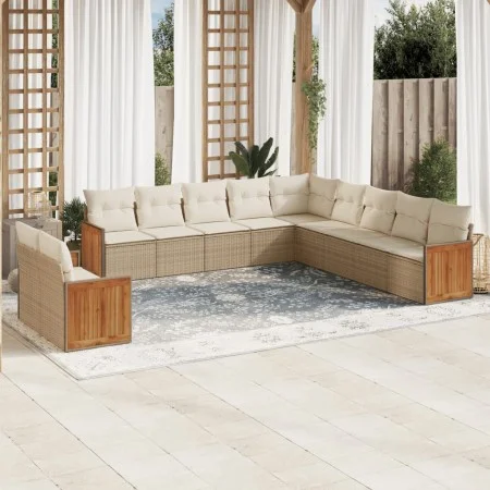 Set de sofás de jardín 11pzas con cojines ratán sintético beige by , Garden sets - Ref: Foro24-3260210, Price: 849,76 €, Disc...