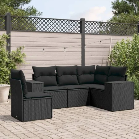 Set de muebles de jardín 5 pzas y cojines ratán sintético negro de , Conjuntos de jardín - Ref: Foro24-3222564, Precio: 395,4...