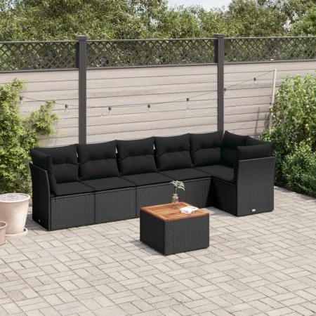 Set de comedor de jardín 7 pzas y cojines ratán sintético negro by , Garden sets - Ref: Foro24-3223647, Price: 445,45 €, Disc...