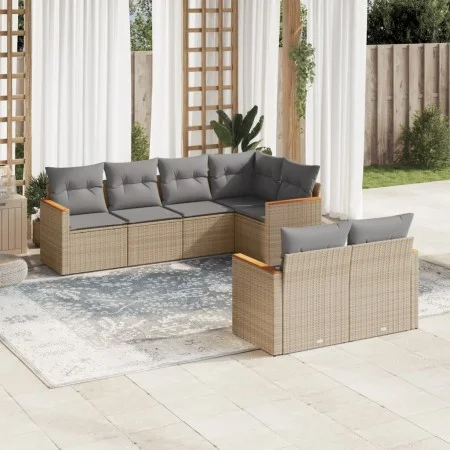 Gartensofagarnitur 7-teilig mit Kissen aus synthetischem Rattan in Beige. von , Gartensets - Ref: Foro24-3258545, Preis: 506,...