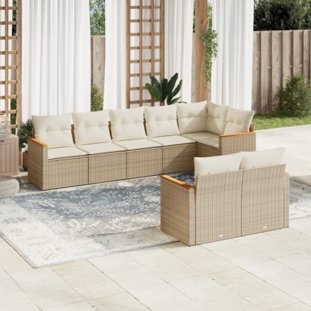 Juego de sofás de jardín con cojines beige 8 pzas ratán PE by , Garden sets - Ref: Foro24-3258551, Price: 554,88 €, Discount: %