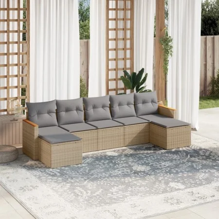 Set sofás de jardín 7 piezas y cojines ratán sintético beige by , Garden sets - Ref: Foro24-3258636, Price: 412,17 €, Discoun...