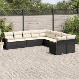 Gartensofa-Set, 10-teilig, mit schwarzen Kissen und synthetischem Rattan. von , Gartensets - Ref: Foro24-3258752, Preis: 580,...