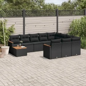 Set de sofás de jardín 11 pzas y cojines ratán sintético negro by , Garden sets - Ref: Foro24-3258765, Price: 663,33 €, Disco...