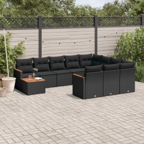 Set de sofás de jardín 11 pzas y cojines ratán sintético negro by , Garden sets - Ref: Foro24-3258765, Price: 675,58 €, Disco...
