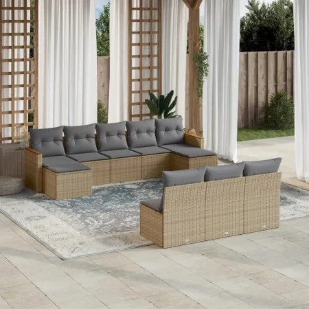 Gartensofa-Set mit 10-teiligen beigen Kissen aus synthetischem Rattan. von , Gartensets - Ref: Foro24-3258790, Preis: 573,52 ...