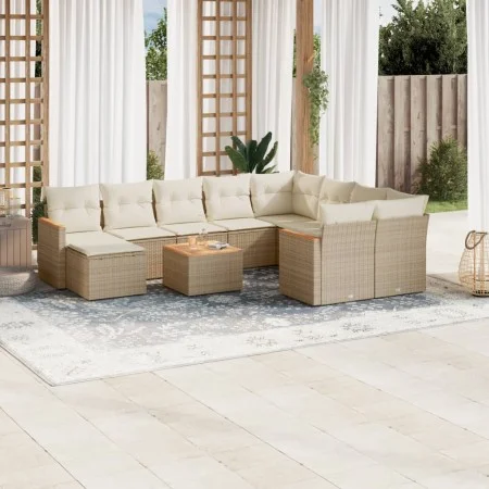 Set de sofás de jardín 11pzas con cojines ratán sintético beige by , Garden sets - Ref: Foro24-3258964, Price: 730,05 €, Disc...