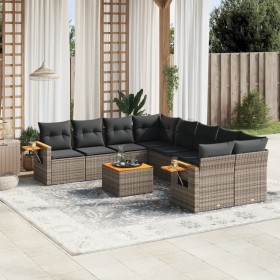 Set de muebles de jardín 9 pzas y cojines ratán sintético gris by , Garden sets - Ref: Foro24-3259071, Price: 565,24 €, Disco...