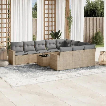 Gartensofa-Set 11-teilig mit beigen Polstern aus synthetischem Rattan von , Modulare Sofas für den Außenbereich - Ref: Foro24...