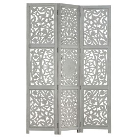 Screen 3 panels hand carved gray mango wood 120x165 cm by vidaXL, Room dividers - Ref: Foro24-285337, Price: 145,82 €, Discou...