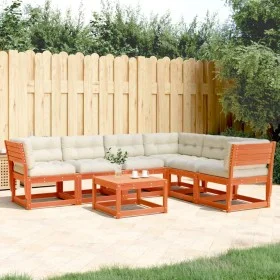 Set de sofás jardín 6 pzas con cojines madera pino marrón cera by , Garden sets - Ref: Foro24-3217022, Price: 712,97 €, Disco...