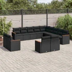 Set de sofás de jardín y cojines 13 pzas ratán sintético negro by , Garden sets - Ref: Foro24-3258926, Price: 925,37 €, Disco...