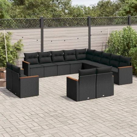 Gartensofa-Set und Kissen, 13-teilig, aus schwarzem Kunststoff-Rattan. von , Gartensets - Ref: Foro24-3258926, Preis: 925,84 ...