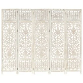 Biombo 5 paneles tallado a mano madera mango blanco 200x165 cm de vidaXL, Divisores de ambientes - Ref: Foro24-285331, Precio...