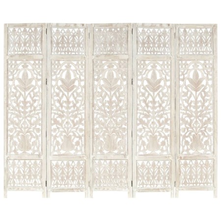 Screen 5 panels hand carved white mango wood 200x165 cm by vidaXL, Room dividers - Ref: Foro24-285331, Price: 285,32 €, Disco...