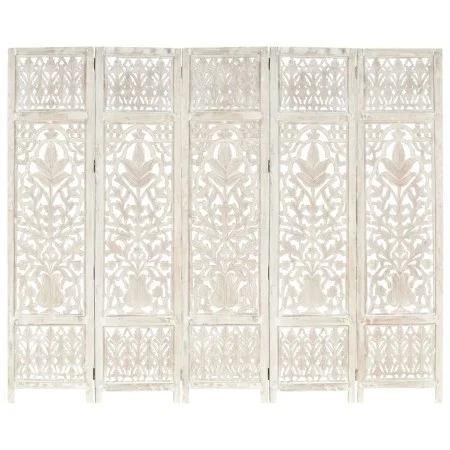 Screen 5 panels hand carved white mango wood 200x165 cm by vidaXL, Room dividers - Ref: Foro24-285331, Price: 268,63 €, Disco...
