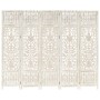 Screen 5 panels hand carved white mango wood 200x165 cm by vidaXL, Room dividers - Ref: Foro24-285331, Price: 285,32 €, Disco...