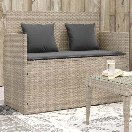 Banco de jardín con cojines ratán sintético gris claro by , garden benches - Ref: Foro24-365766, Price: 210,19 €, Discount: %