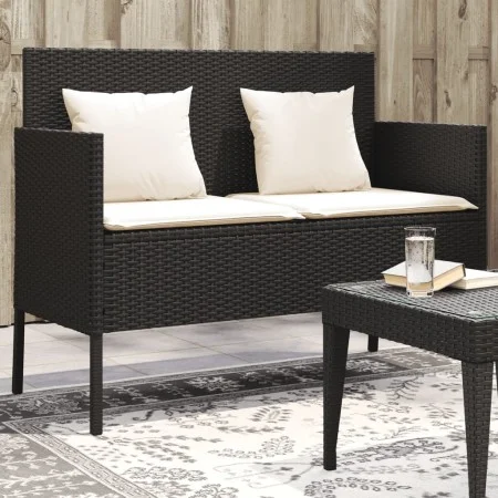 Banco de jardín con cojines ratán sintético negro by , garden benches - Ref: Foro24-365770, Price: 159,30 €, Discount: %