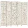 Screen 5 panels hand carved white mango wood 200x165 cm by vidaXL, Room dividers - Ref: Foro24-285331, Price: 268,63 €, Disco...