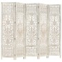 Screen 5 panels hand carved white mango wood 200x165 cm by vidaXL, Room dividers - Ref: Foro24-285331, Price: 285,32 €, Disco...