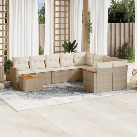 Gartensofa-Set mit 10-teiligen beigen Kissen aus synthetischem Rattan. von , Gartensets - Ref: Foro24-3258719, Preis: 691,32 ...