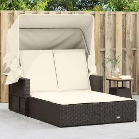 Tumbona doble con capota y cojines ratán sintético marrón by , Loungers - Ref: Foro24-365808, Price: 344,98 €, Discount: %