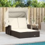 Doppel-Liegestuhl mit Sonnendach und braunen Kunststoff-Rattan-Kissen. von , Liegen - Ref: Foro24-365808, Preis: 325,62 €, Ra...