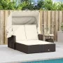 Tumbona doble con capota y cojines ratán sintético marrón by , Loungers - Ref: Foro24-365808, Price: 344,98 €, Discount: %