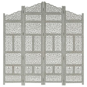 Screen 4 panels hand carved gray mango wood 160x165 cm by vidaXL, Room dividers - Ref: Foro24-285328, Price: 244,99 €, Discou...