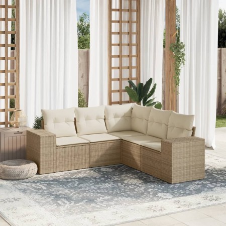 Juego de sofás jardín con cojines 5 pzas ratán sintético beige de , Conjuntos de jardín - Ref: Foro24-3222547, Precio: 368,77...