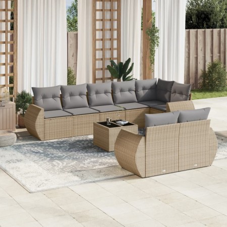 Set de sofás de jardín 9 pzas con cojines ratán sintético beige by , Modular outdoor sofas - Ref: Foro24-3221628, Price: 616,...