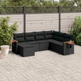 Set de comedor de jardín 7 pzas y cojines ratán sintético negro by , Garden sets - Ref: Foro24-3259444, Price: 469,87 €, Disc...