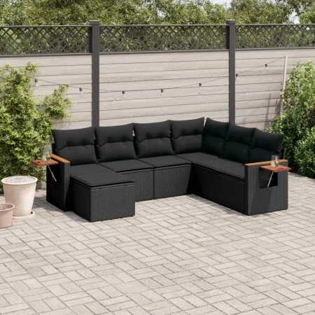 Set de comedor de jardín 7 pzas y cojines ratán sintético negro de , Conjuntos de jardín - Ref: Foro24-3259444, Precio: 470,3...