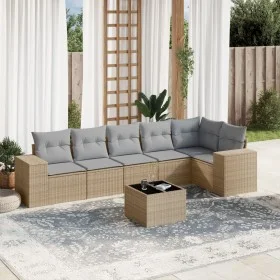 Set sofás de jardín 7 piezas y cojines ratán sintético beige by , Garden sets - Ref: Foro24-3222598, Price: 459,28 €, Discoun...