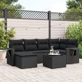Set de comedor de jardín 7 pzas y cojines ratán sintético negro by , Garden sets - Ref: Foro24-3252802, Price: 487,52 €, Disc...