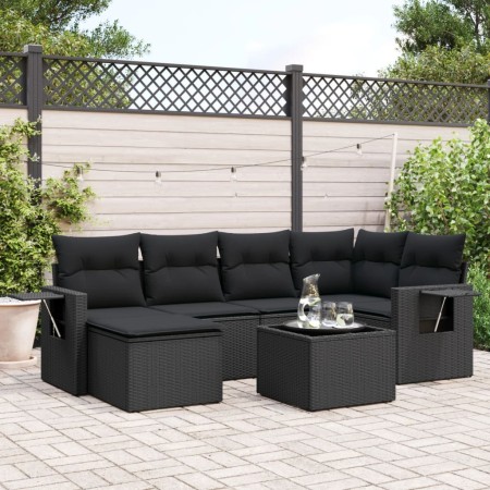 Set de comedor de jardín 7 pzas y cojines ratán sintético negro de , Conjuntos de jardín - Ref: Foro24-3252802, Precio: 468,58 €