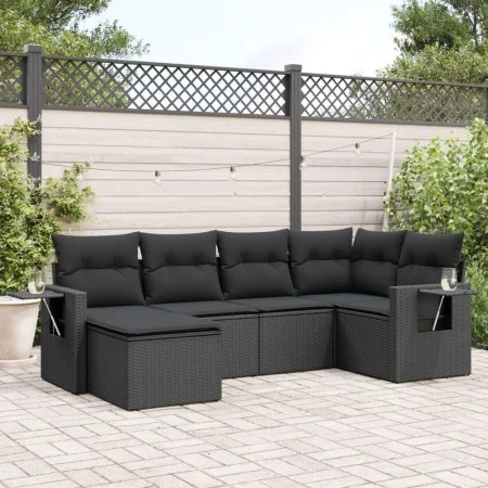 Set de sofás de jardín 6 piezas y cojines ratán sintético negro by , Garden sets - Ref: Foro24-3252792, Price: 428,32 €, Disc...