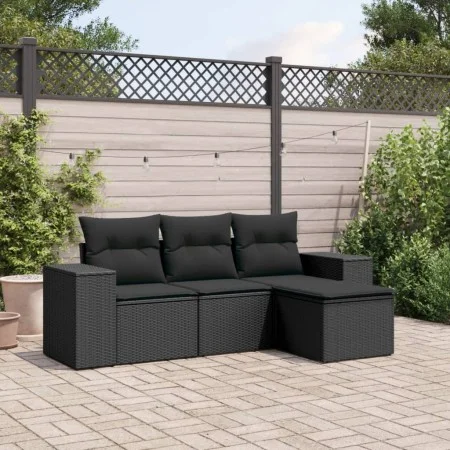 Juego de sofás jardín 4 pzas con cojines ratán sintético negro by , Garden sets - Ref: Foro24-3254802, Price: 291,55 €, Disco...