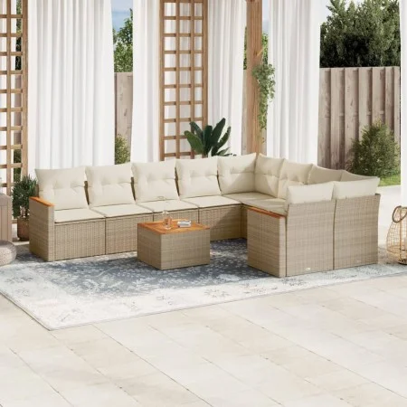 Gartensofa-Set mit 10-teiligen beigen Kissen aus synthetischem Rattan. von , Gartensets - Ref: Foro24-3258712, Preis: 677,68 ...