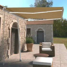 Manual retractable awning with yellow and white LED light 300x250 cm by , Awnings - Ref: Foro24-3069503, Price: 366,64 €, Dis...