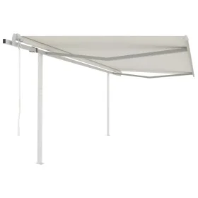 Toldo retráctil automático con postes crema 4,5x3,5 m de , Toldos - Ref: Foro24-3070047, Precio: 638,38 €, Descuento: %