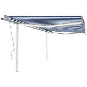 Toldo retráctil manual con luz LED azul y blanco 4x3 m