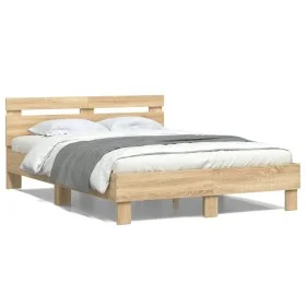 Sonoma oak bed frame with headboard and LED lights 120x190 cm by , Beds and slatted bases - Ref: Foro24-3207576, Price: 144,1...