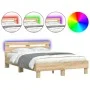 Sonoma oak bed frame with headboard and LED lights 120x190 cm by , Beds and slatted bases - Ref: Foro24-3207576, Price: 144,1...