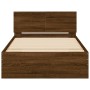 Estructura de cama cabecero luces LED roble marrón 100x200 cm de , Camas y somieres - Ref: Foro24-838805, Precio: 125,92 €, D...