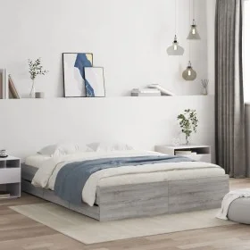 Sonoma gray engineered wood bed with drawers 150x200 cm by , Beds and slatted bases - Ref: Foro24-3207271, Price: 157,52 €, D...