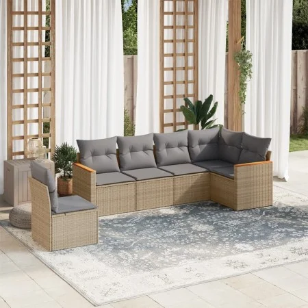 Garden sofa set with cushions 6 pieces beige synthetic rattan by , Garden sets - Ref: Foro24-3258419, Price: 401,02 €, Discou...